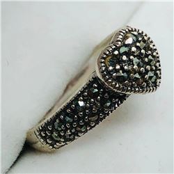 Silver Marcasite Antique Design Heart Shaped Ring, Suggested Retail Value $120