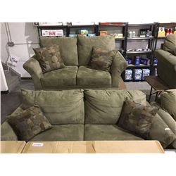 NEW Living room sofa suite includes Olive Green over stuffed pillow back design sofa with matching l