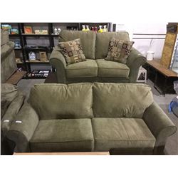 NEW Living room sofa suite includes Olive Green over stuffed pillow back design sofa with matching l