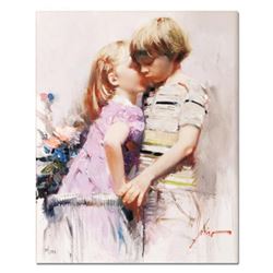 Pino (1939-2010), "The Kiss" Artist Embellished Limited Edition on Canvas, Numbered and Hand Signed 