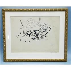 JULES PASCIN (1885-1930) "The Lesson". China ink 