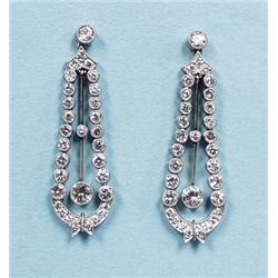A pair of Art Deco design platinum and diamond pe