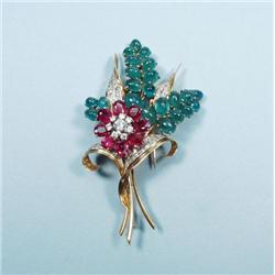 An important 18 kt. gold, diamond, ruby and caboc