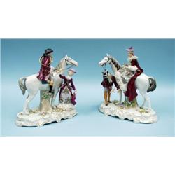 The Hunters. A decorative pair of German porcelai