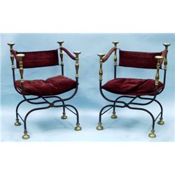 A rare pair of 18th century wrought iron and bras