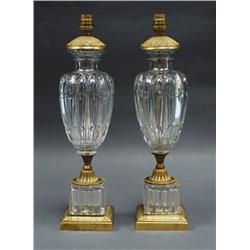 A pair of fine antique French cut crystal and gil