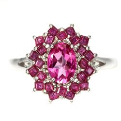 Natural Rich Pink Topaz & Red Ruby Ring