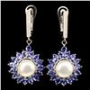 Image 1 : Natural Blue Tanzanite &  Pearl 48 Carats Earrings