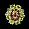 Image 1 : Natural Yellow Citrine Peridot Rhodolite Ring