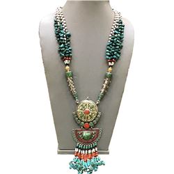 Tibet Hand Made Turquoise & Coral Necklace