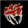 Image 1 : Natural Red Coral Emerald Sapphire Ring