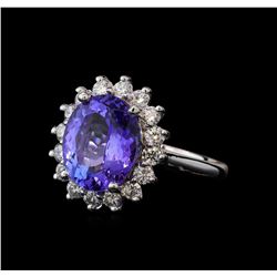 5.27 ctw Tanzanite and Diamond Ring - 14KT White Gold