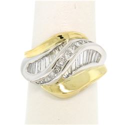 18k Yellow Gold & Platinum Wavy 2.50 ctw F VS1 Baguette & Princess Diamond Ring