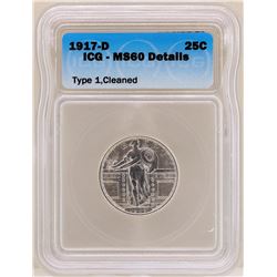 1917-D Standing Liberty Quarter Coin ICG MS60 Details