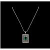 Image 2 : Platinum GIA Certified 6.98 ctw Emerald and Diamond Pendant With Chain