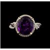 Image 2 : 14KT White Gold 3.95 ctw Amethyst and Diamond Ring