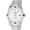 Image 2 : Rolex Mens Stainless Steel Silver Index Diamond & Ruby 36MM Datejust Wristwatch