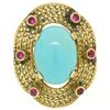 Image 4 : 18k Yellow Gold 5.3 ctw Persian Turquoise & Ruby Wavy Halo Ring