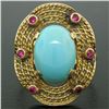 Image 6 : 18k Yellow Gold 5.3 ctw Persian Turquoise & Ruby Wavy Halo Ring