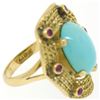 Image 9 : 18k Yellow Gold 5.3 ctw Persian Turquoise & Ruby Wavy Halo Ring