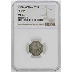 1784-A Germany Silesia 3 Krezuer Coin NGC MS62