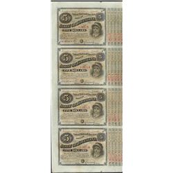 Uncut Sheet of (4) State of Louisiana Baby Bond Obsolete Notes