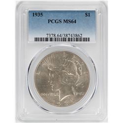 1935 $1 Peace Silver Dollar Coin PCGS MS64