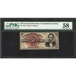 1863 50 Cent Fourth Issue Lincoln Fractional Currency Note PMG About Uncirculated 58