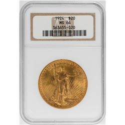 1924 $20 Saint Gaudens Double Eagle Gold Coin NGC MS64