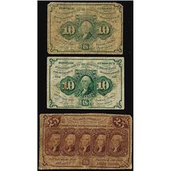Lot of (3) First Issue Fractional Currency Notes