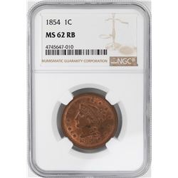 1854 Braided Hair Large Cent Coin NGC MS62 RB