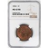 Image 1 : 1854 Braided Hair Large Cent Coin NGC MS62 RB