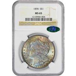 1898 $1 Morgan Silver Dollar Coin NGC MS65 CAC Amazing Toning
