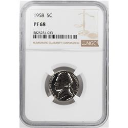 1958 Proof Jefferson Nickel Coin NGC PF68