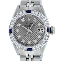 Rolex Ladies Stainless Steel Slate Grey Stamp Diamond & Sapphire Datejust Wristwatch