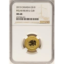 2015 Canada $10 Polar Bear Gold Coin NGC MS68
