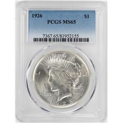 1926 $1 Peace Silver Dollar Coin PCGS MS65