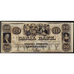 1800's $20 Canal Bank New Orleans Obsolete Note