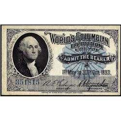 1893 World's Columbian Exposition Ticket Columbus