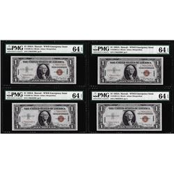 (4) Consec. 1935A $1 Hawaii WWII Emergency Silver Certificate Notes PMG Ch. Unc. 64EPQ