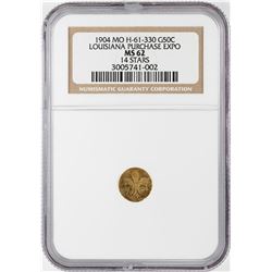 1904 mo H-61 330 Louisiana Purchase Expo 50C Gold Token NGC MS62 14 Stars