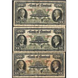Lot of (3) 1935 $20 The Bank of Montreal Canada Notes