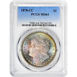 1878-CC $1 Morgan Silver Dollar Coin PCGS MS64 Amazing Toning