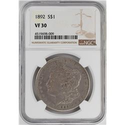 1892 $1 Morgan Silver Dollar Coin NGC VF30