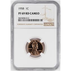 1958 Proof Lincoln Wheat Cent Coin NGC PF69RD Cameo Graded Top Pop