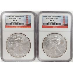 Lot of (2) 2011-S $1 American Silver Eagle Coins NGC MS70