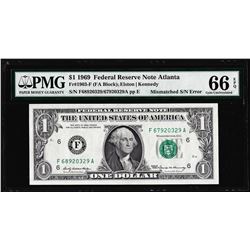 1969 $1 Federal Reserve Note Mismatch Serial Number ERROR PMG Gem Uncirculated 66EPQ