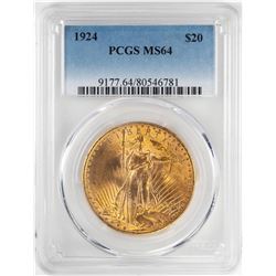1924 $20 St. Gaudens Double Eagle Gold Coin PCGS MS64