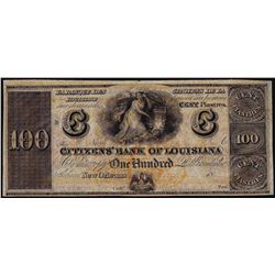 1800's $100 Citizens Bank of Louisiana Obsolete Note