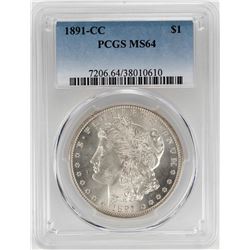 1891-CC $1 Morgan Silver Dollar Coin PCGS MS64